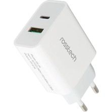 Rosstech Rs-25 Güç Adaptörü Usb-C Usb-A Çift Çıkışlı(Rosstech Türkiye Garantili)