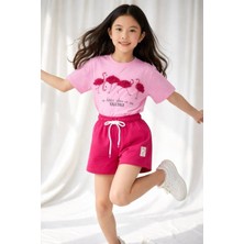 BeU Kids 2'li Takım %100 Pamuk Kısa Kollu Tişört Şort Kız Çocuk Takım