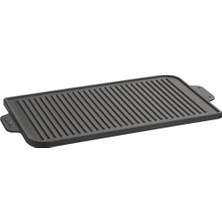 Lava Izgara Tava, Emaye Kaplama, 26x47 cm Metal Kulplu, Düz ve Izgara Yüzeyli, Siyah