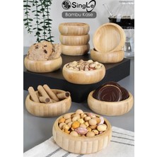 Single ( 3 Adet ) Yuvarlak Ahşap Bambu Çerezlik - Çerez Tabağı Sunum Kasesi Lokumluk Sunumluk Kase 9 cm