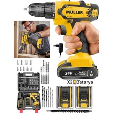 Müller Germany X-Torq  Çift Metal Şanzıman Çift Akülü Vidalama Matkap 27 Parça Set