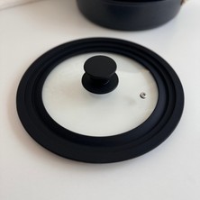 Yeni Nesil Evim Siyah Yanmaz Silikon Tencere Tava Kapağı 28-30-32 cm Tek Kapak Üç Boy Tencere Uyumlu Buhar Tahliyeli