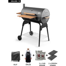 Grillord‑75 Kömürlü Barbekü (2 Adet Döküm Izgaralı) + Hediye Seti (Önlük + Kılıf + 2×2 kg Kömür)