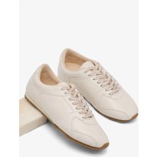 Tonny Black Kadın Bej Cilt Kauçuk Taban Nefes Alabilen Bağcıklı Sneaker