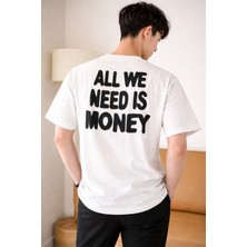Tarz Cool Erkek Oversize Tişört Baskılı “all We Need Is Money” Yazılı Basic Streetwear T-Shirt