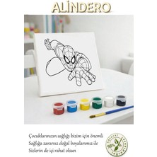 Çocuk Boyama Tuval Seti Örümcek Adam 6 Lı Akrilik Boya + Fırça + Hazır Görsel Tuval (20X20 )