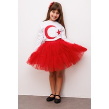 Le Mabelle Beyaz Ay Yıldız Baskılı Uzun Kollu Çocuk Tişört