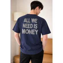 Tarz Cool Erkek Oversize Tişört Baskılı “all We Need Is Money” Yazılı Basic Streetwear T-Shirt