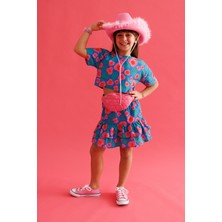 Le Mabelle Mavi Çiçek Desenli Kız Çocuk Etek Crop Takım - Lavinia