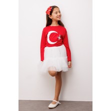Le Mabelle Kırmızı Ay Yıldız Baskılı Uzun Kollu Çocuk Tişört