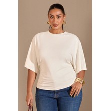 Tarz Cool Büyük Beden Günlük Düz Renk Büzgülü Bel Geniş Kollu T-Shirt