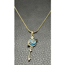 Blue Cat Bijouterie Zarif Paslanmaz Çelik Gezegen Anahtar Kolye Zirkon