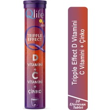 Qlife Tripple Effect D Vitamini + C Vitamini + Çinko 20 Efervesan Tablet