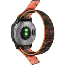 CaseOnn Garmin Fenix 6 Pro Solar Titanium Kordon Hasır Kumaş Ultrafit Nylon Yedek Kayış Turuncu Siyah