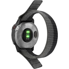 CaseOnn Garmin Fenix 5 Kordon Hasır Kumaş Ultrafit Nylon Yedek Kayış Gri Siyah