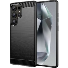 Bovinox Samsung Galaxy S25 Ultra Kılıf Karbon Fiber Darbe Emici Fırçalanmış Dokulu Esnek Silikon Arka Kapak