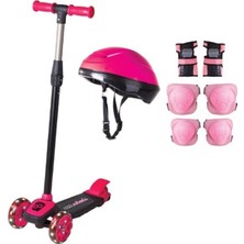 Cool Wheels Pembe Twist Işıklı Scooter Kask Seti 5 - 7 Yaş Üstü 3 Tekerlekli Güvenlik Seti
