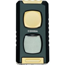 Cohiba Çift Torch Pürmüz Kesici & Delici & Iğneli Siyah Gold Metal Puro Çakmağı