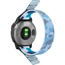 CaseOnn Garmin Fenix 8 - 51 Mm, Solar, Sapphire Kordon Hasır Kumaş Ultrafit Nylon Yedek Kayış Mavi Beyaz