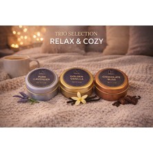 Korıxa Relax & Cozy 3’lü Mini Kokulu Mum Seti – Premium Metal Kutulu Mum (Lavanta, Vanilya, Çikolata)