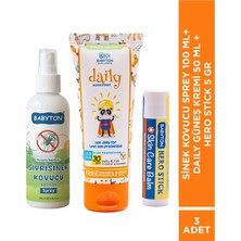 Babyton Sivrisinek Kovucu Sprey 100 Ml+Daily Güneş Kremi 50 Ml+Hero Stick 5 ml 3'lü Set