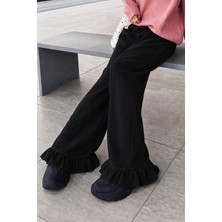 Tarz Cool Kadın 2 Iplik Salaş Kesim Feminen Fırfır Detaylı Bol Paça Eşofman Altı