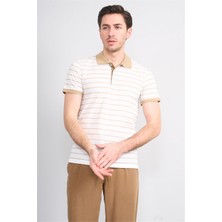 Çetinkaya Mentality 4553 Polo Yaka Regular Çizgili T-Shirt Beyaz-Taş