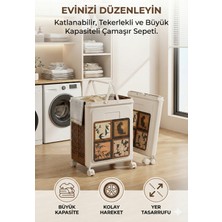 Playtronik Katlanabilir Tekerlekli Çamaşır Sepeti - Yer Tasarruflu 4 Tekerlekli Kirli Sepeti