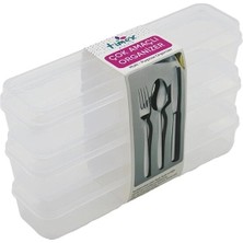 Erdo Ticaret Buğz Timex TIM-195 (3pcs) (Şeffaf Plastik) Çok Amaçlı Organizer (Kapaklı Kutu) (24X7X4.5CM) (Kaşık-Ç
