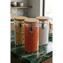Bambum Mada 1300ML 20 cm 3 Lü Kelepçeli Vakumlu Boroslikat Cam Set