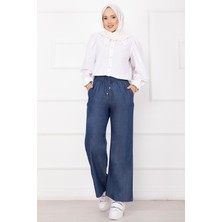 Md Beli Lastikli Cepli Tensel Kot Pantolon Mavi