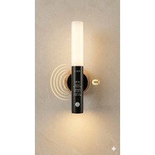 Cata Kumru Siyah Kablosuz Sensörlü Şarjlı Dekoratif LED Duvar Aplik Günışığı Mıknatıslı Meşale Işık Lüx Aplik