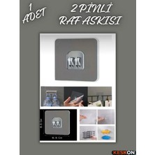 Keskon 2 Pinli 1 Adet Şeffaf Güçlü Duvar Askısı (4 Lü Paket ) – Deliksiz Montaj Için Çerçeve ve Raf Yapışkan