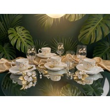 Elta Collection Istiridye Fincanlı Papatya Figürlü 6 Kişilik Kahve Sunum Seti – Cam Kadehli Türk Kahvesi Seti