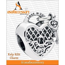 Asaf Accessory Çicekli Kalp Kilit Charm / Gümüş Kaplama