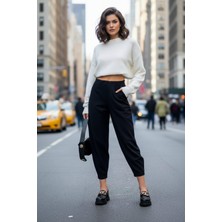 Mossta Yüksel Bel Krep Pantolon Siyah