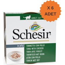 Schesir Jelly Ton Balığı ve Tavuk Jöle Içinde Yetişkin Kedi Konservesi 85GR x 6 Adet