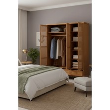 Şafak Mobilya Altea Rattan Detaylı Geniş Masif Gardrop