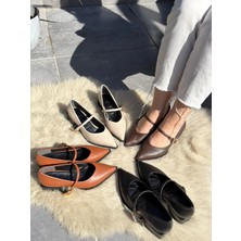 OEY Fashions Galye Kahverengi Cilt Topuklu Ayakkabı