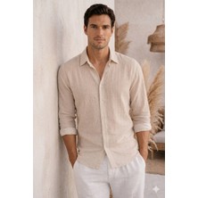 Tarz Cool Erkek Keten Karışımlı Gömlek Relaxed Yazlık Ince Kumaş Şık Casual Gömlek
