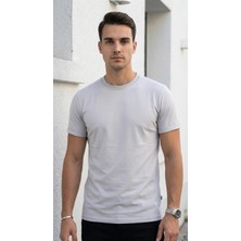 Plus Scorpion Erkek Slim Fit Basic Tişört – Bisiklet Yaka, Düz Kumaş, Yazlık Model