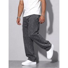 Cuqq Denim Erkek Antrasit Asit Yıkama Baggy Jean Bol Paça Kot Pantolon
