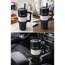 Bm House Bmhouse Kulplu Çelik Tumbler Termos 1.2 L Pipetli Büyük Boy Araç Bardaklık Uyumlu Sıcak Soğuk Tutucu