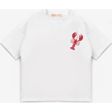 Le Mabelle Beyaz Istakoz Desenli Çocuk Tişört
