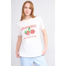 Çetinkaya Fithit 8896 Bayan Bisiklet Yaka Regular Baskılı T-Shirt Krem