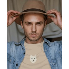 Muhtar Store Beyaz Husky Mavi Göz Baskılı Unisex Oversize Tişört – Minimal Premium Husky Tasarım