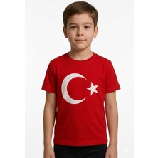 Er Loom Kırmızı Türk Bayrağı Baskılı Kısa Kollu Penye Tşört 23 Nisan 29 Ekim Gösteri T-Shirt