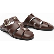 Ne&Ve Shoes Deri Trok Detaylı Tokalı Kadın Kare Burunlu Sabo Terlik