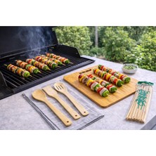 Bm House Bmhouse Bambu Kesme Tahtası 3’lü Kepçe Seti ve Şiş Hediyeli Mutfak Seti Doğal Ahşap