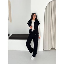 Kadın Modal Kumaş Garnili Sıfır Kol Dik Yaka Oversize Eşofman Takımı